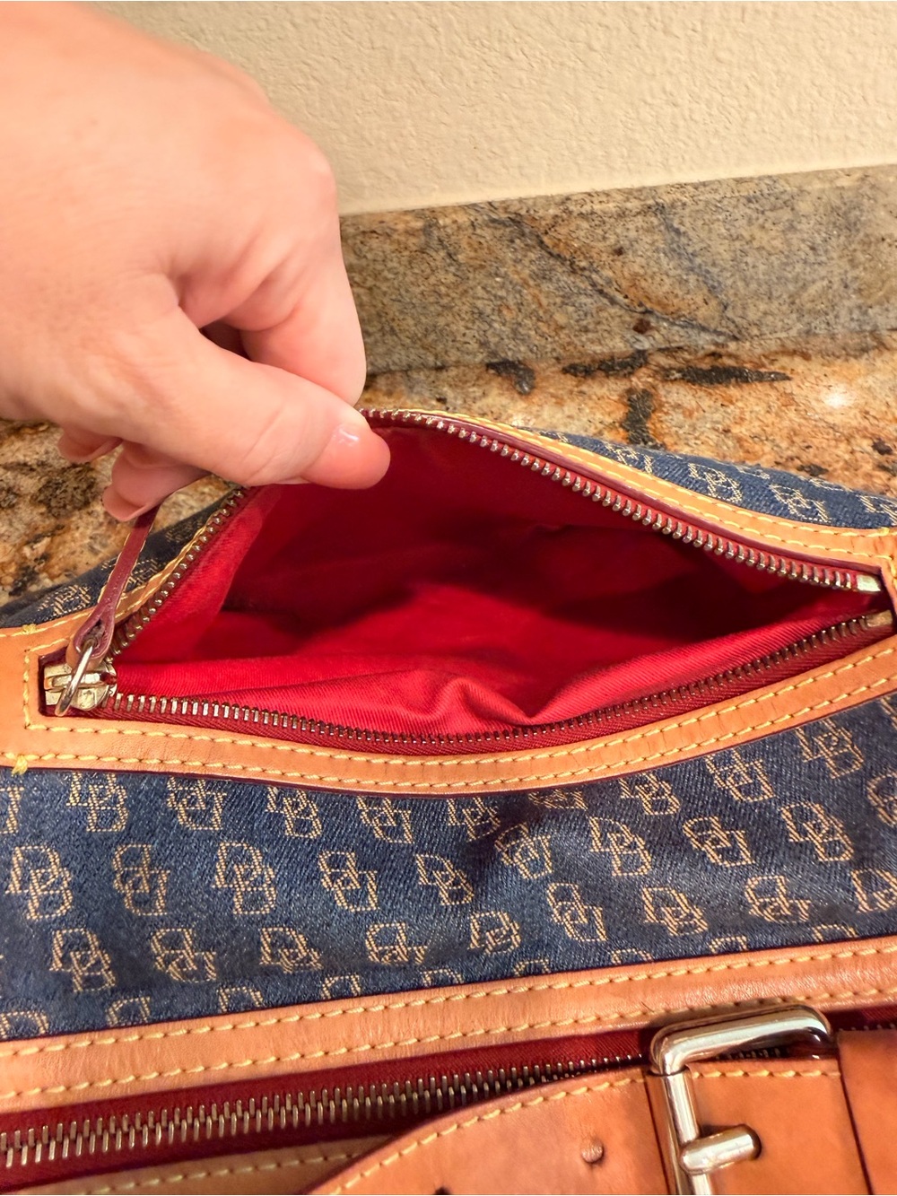 Dooney & Bourke Denim Shoulder Bag with Leather Trim - Picture 5 of 10